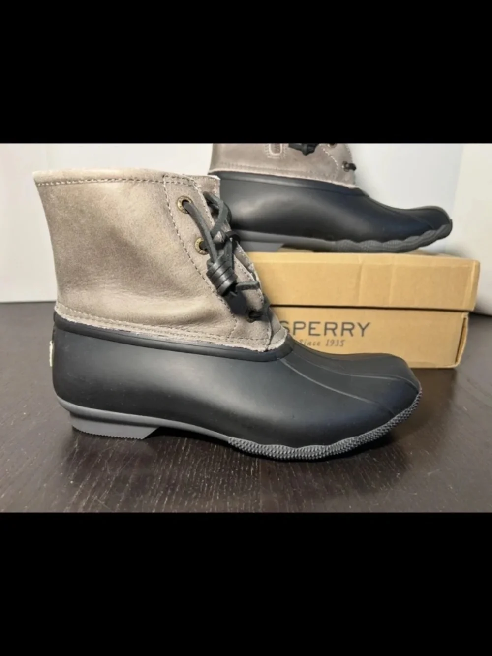 Sperry Saltwater Duck Boots/Rain Boots Leather/Rubber Black/Grey Womans Size 7M